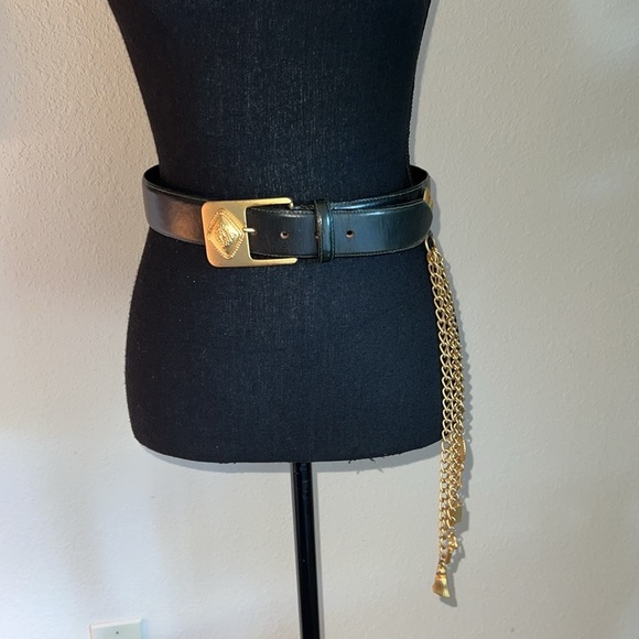 ESCADA Avignon Accessories - ESCADA Women’s Collaboration with Avignon Black Leather Belt Gilded Gold Charms
